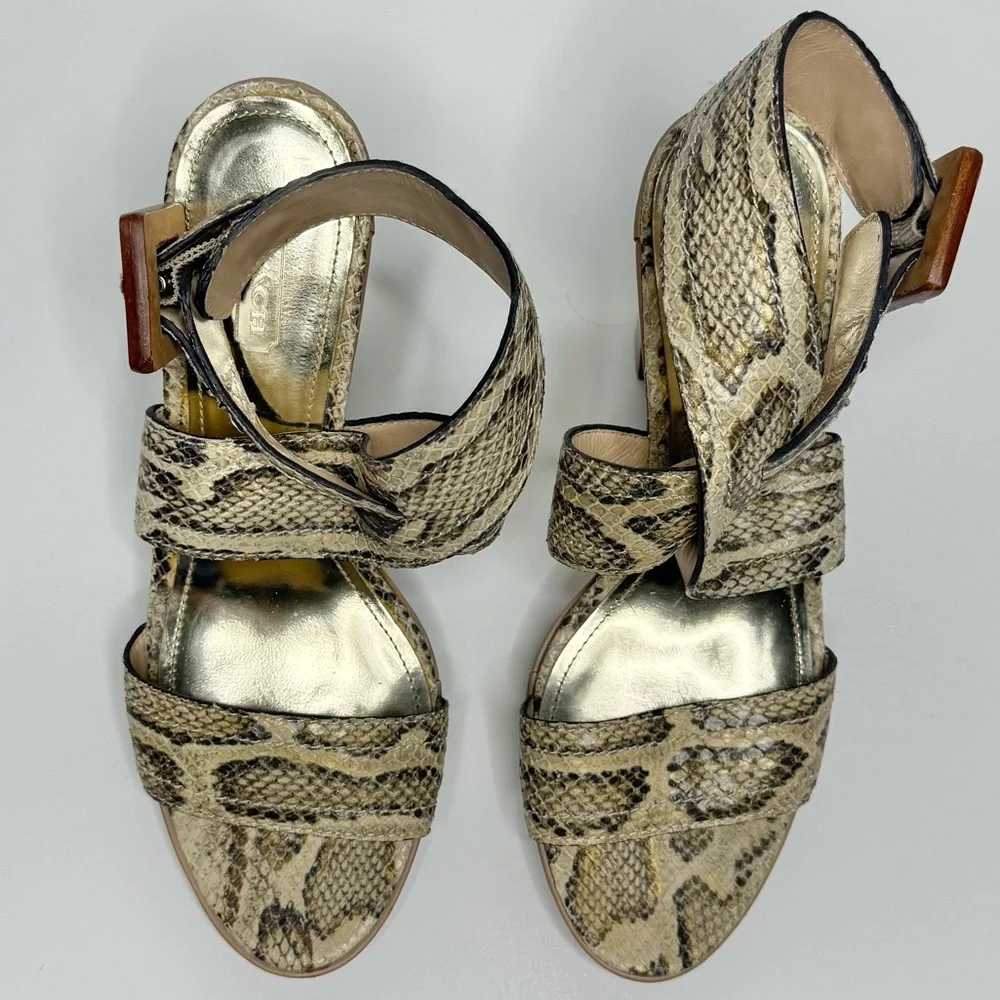 Coach Snakeskin-Embossed Platform Sandals with Wood Heel